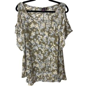 MATERIAL GIRL Y2K 90's Sheer Floral Cold Shoulder Blouse Top SZ XL  EUC